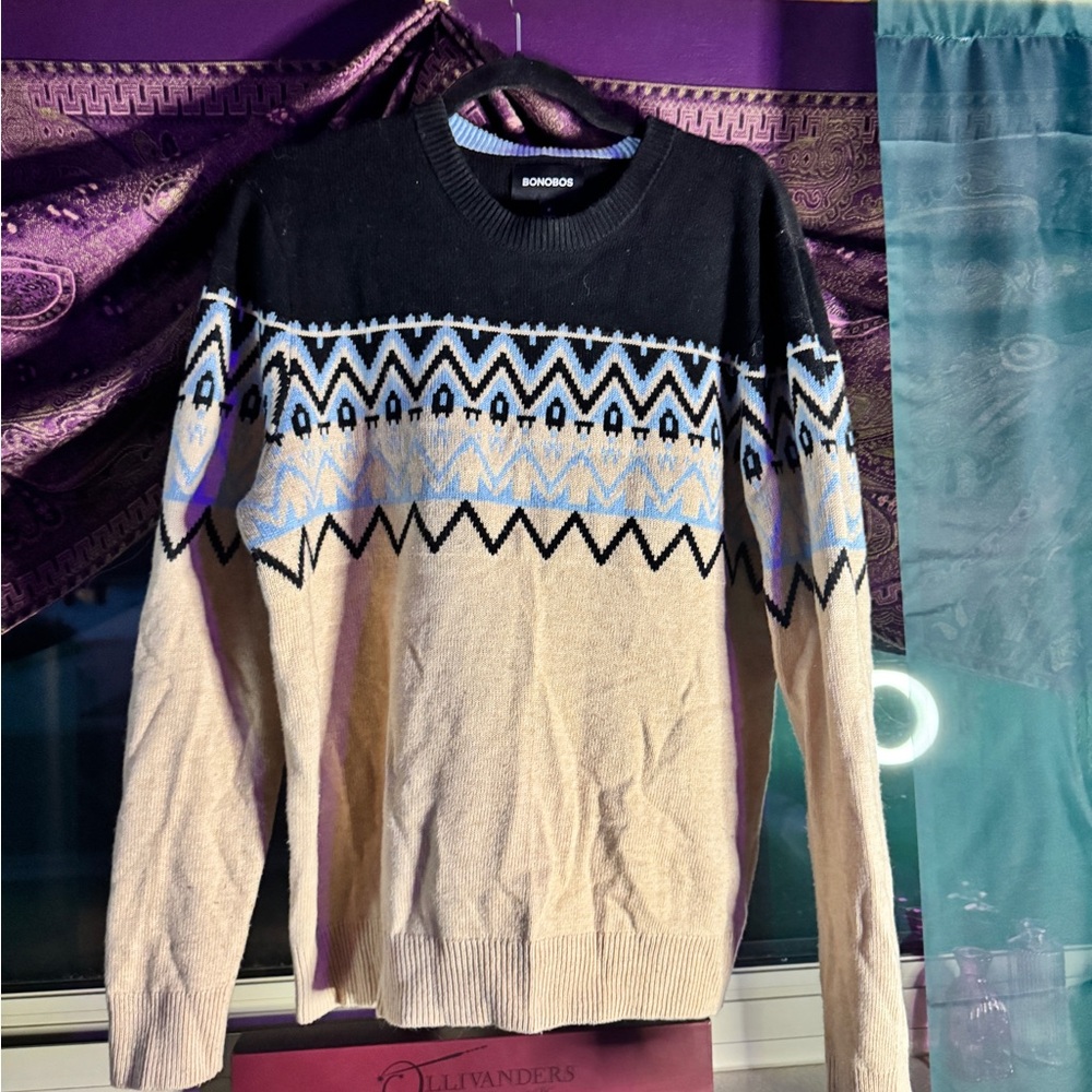 Bonobos Black and Cream Geometric Crewneck Sweater